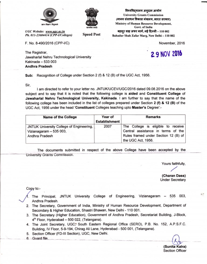 UGC Recognition certificate under Section 2(f) and 12(B)